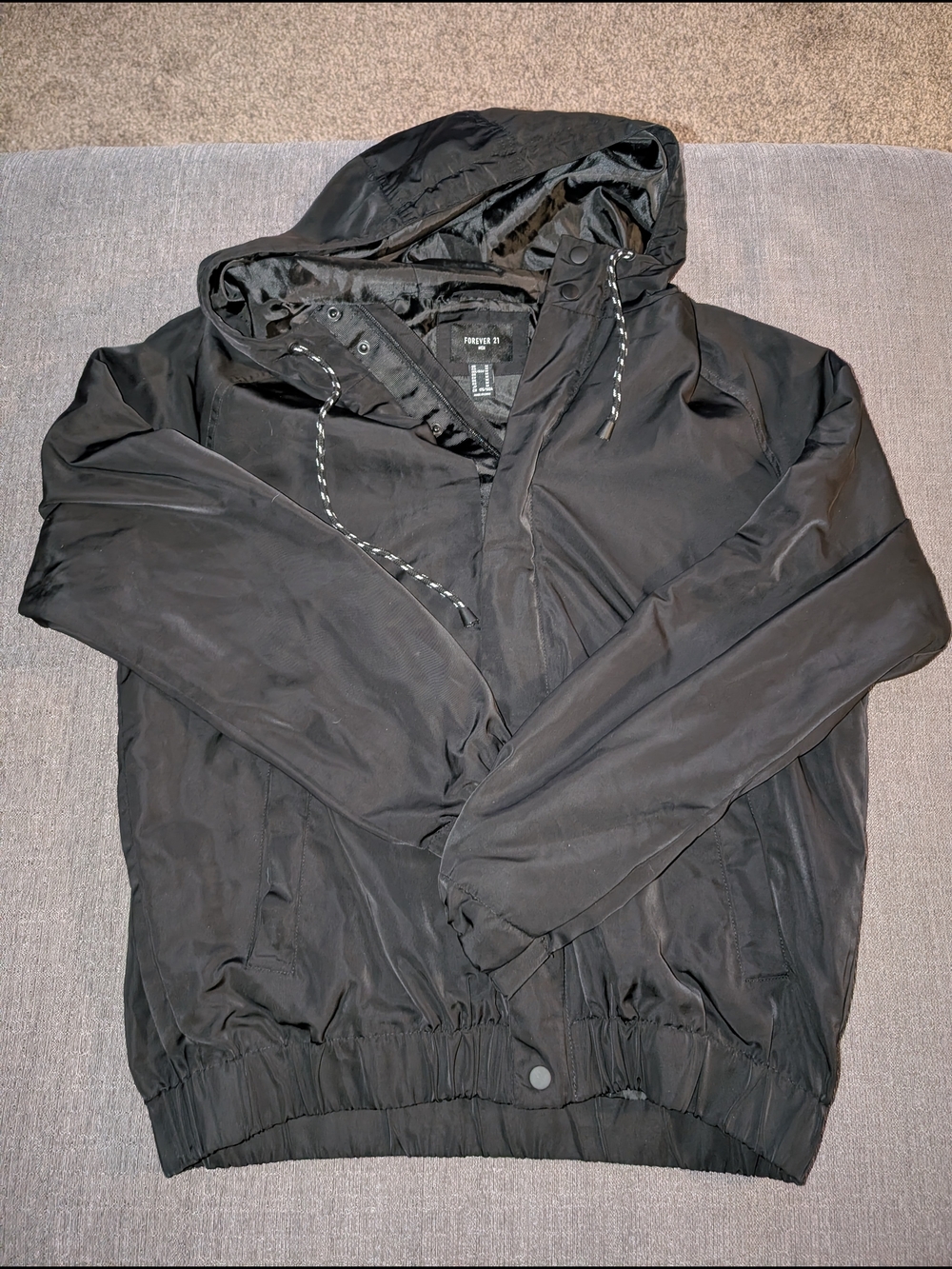 Forever 21 Hooded Black Windbreaker Jacket